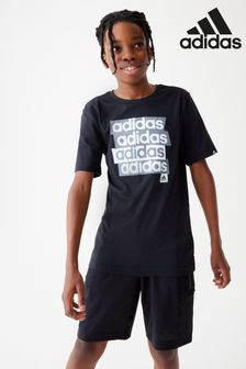 أسود - تيشرت للأطفال بشعار متكرر من Adidas (D46091) | 7 ر.ع