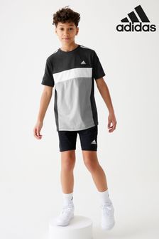 adidas Black Kids Sportswear Tiberio 3-Stripes Colourblock Cotton T-Shirt (D46237) | HK$185