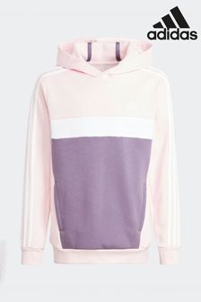 Różowy - Dziecięca polarowa bluza z kapturem adidas Sportswear Tiberio z 3 paskami i blokami kolorów (D46242) | 105 zł