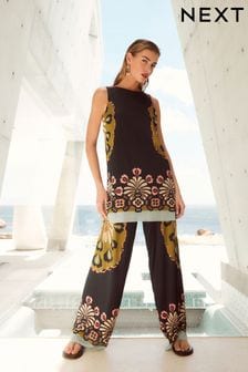Imprimeuri de plasă Ikat - Pantaloni cu croi lejer și plasă încrețită (D46368) | 348 LEI