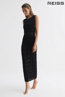 Reiss Black Seraphina Knitted Midi Dress (D46380) | AED1,282