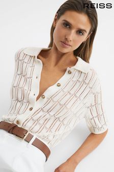 Reiss Ivory Savannah Short Sleeve Crochet Shirt (D46384) | AED1,066