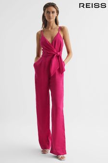 Reiss Pink Emilia V-Neck Linen Jumpsuit (D46389) | ₪ 1,298