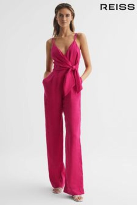 Rosa - Mono largo con cuello de pico de lino Emilia de Reiss (D46389) | 211 €