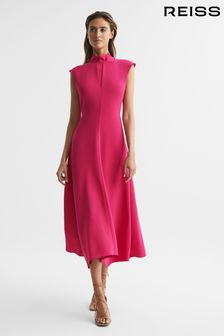 Reiss Bright Pink Livvy Petite Open Back Midi Dress (D46391) | AED1,642