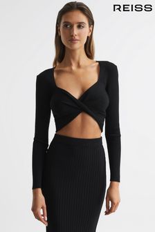 Schwarz - Reiss Iona Knitted Twist Cropped Top (D46398) | 159 €
