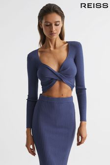 Blau - Reiss Iona Knitted Twist Cropped Top (D46405) | 159 €