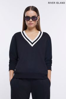 River Island V-Neck Black Tipped Sweatshirt (D46503) | €25