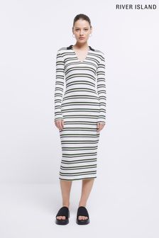 River Island Cream Stripe Polo Midi Dress (D46512) | €23