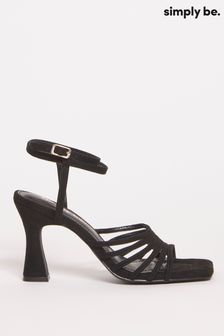 Simply Be Black Ankle Tie Caged Heel Sandals in Extra Wide Fit (D46639) | €21.50