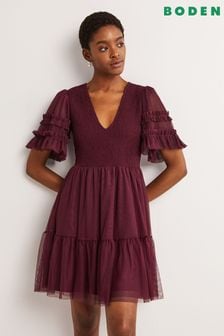 Boden Purple Tulle Smocked Party Dress (D46706) | €85