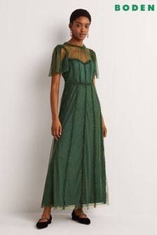 Boden Green Tulle Maxi Ruffle Party Dress (D47064) | €124