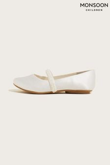 Monsoon White Pearl Strap Satin Ballerina Flats (D47394) | €19 - €22