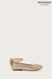 Monsoon Gold Glitter Bow Ballerina Flats (D47410) | €33 - €38