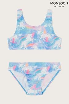 Monsoon Bikini mit recyceltem Polyester und Marmor-Einhornprint, Blau (D47421) | 13 € - 16 €