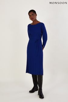 Monsoon Kleid aus Lenzing™ Ecovero™ mit U-Boot-Ausschnitt und Rippung, Blau (D47667) | 62 €