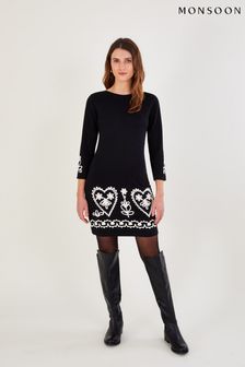 Czarna elegancka sukienka Monsoon Cornelli ze zrównoważonej bawełny (D47669) | 252 zł
