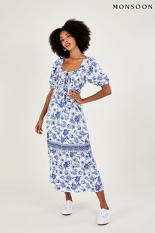 Monsoon Blue Floral Print Tie Detail Maxi Dress (D47682) | 94 €