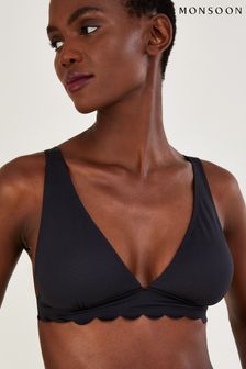 Monsoon Scallop Edge Plain Black Bikini Top With Recycled Polyester (D47684) | 110 zł