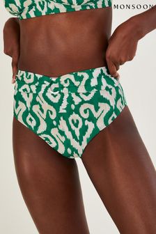 Monsoon Hochgeschnittene Bikinihose mit recyceltem Polyester und Ikat-Print, Grün (D47687) | 30 €