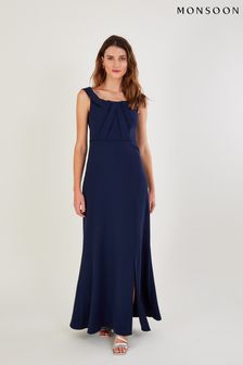 Monsoon Blue Beatrice Crepe Bardot Maxi Dress (D47692) | €166