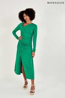 Monsoon Green Ruched Side Jersey Dress (D47696) | 236 zł