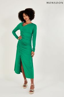 Monsoon - Groene jersey jurk met zijrimpeling (D47696) | €55