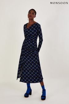 Черное трикотажное платье с геометрическим узором и сборками по бокам Monsoon (D47697) | €49