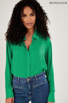 Monsoon Green Saskia Satin Blouse With Recycled Polyester (D47699) | €39