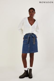 Monsoon Denim Button Through Belted Skirt With Sustainable Cotton