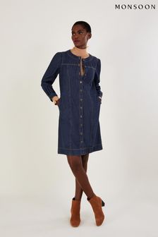 Monsoon Blue Denim Button Through Shirt Dress In Sustainable Cotton (D47710) | €44.50