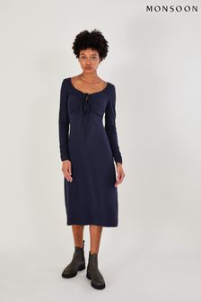 Monsoon Blue Ruched Jersey Midi Dress with Sustainable Cotton (D47714) | €43