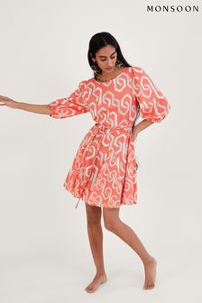 Monsoon Orange Geometric Print Cut-Out Back Short Dress (D47745) | €40