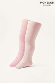 Monsoon Pink Baby Glitter Print Tights 2 Pack (D47802) | €18
