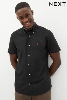 Black Slim Fit Short Sleeve Oxford Shirt (D48108) | ₪ 76
