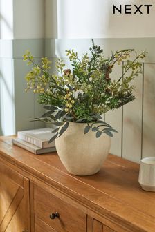 Green Artificial Winter Floral In Stone Vase (D48498) | €75