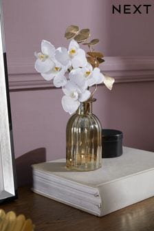 White/Gold Artificial Orchid In Gold Lustre Vase (D48505) | ₪ 46