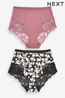 Black Print/Pink High Waist Brief Tummy Control Shaping Lace Back Brazilian Knickers 2 Pack (D48673) | 15 €