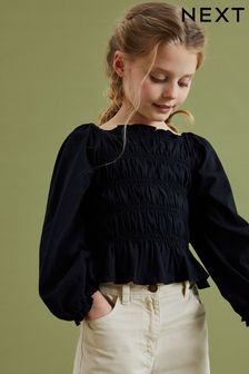 Black Shirred Long Sleeve Top (3-16yrs) (D48837) | €8 - €11