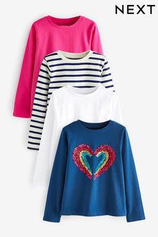 Pink/Navy Blue Rainbow Sequin Long Sleeve T-Shirts 4 Pack (3-16yrs) (D48857) | $33 - $41