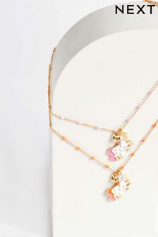 Multi Bright Unicorn and Bead Best Friend Necklace (D48877) | €14