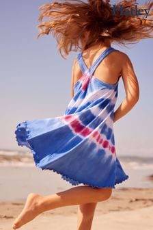 Hatley - Blauwe zomerse trapezevormige jurk met golfprint (D49007) | €18