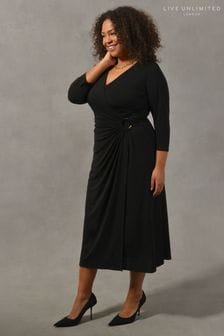 Live Unlimited Black Curve Ring Detail Wrap Jersey Short Sleeve Midi Dress (D49080) | €56