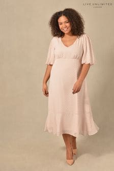 Live Unlimited Pink Curve Dobby Chiffon V-Neck Dress With Short Sleeve (D49085) | $180