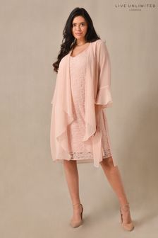 Live Unlimited Pink Curve - Blush Corded Lace Dress with Chiffon Jacket (D49087) | €81