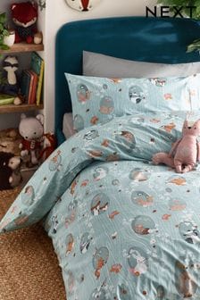 Woodland Printed Cotton Duvet Cover and Pillowcase Set (D49133) | €26 - €41