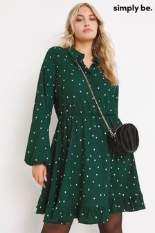 Simply Be Green Long Sleeve Waffle Shirt Dress (D49135) | $48