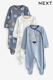 Blue Baby Sleepsuits 3 Pack (0-2yrs) (D49331) | OMR10 - OMR11