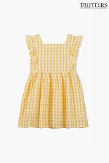 Trotters London - Lula - Gele katoenen jurk met ruche en gingghamruitje (D49347) | €41 - €45