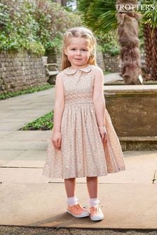 Trotters London Esme Gesmoktes Kleid mit Blumenprint, Orange (D49397) | 109 € - 119 €